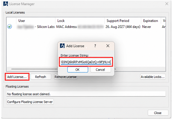 Enter License String