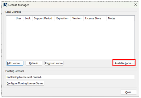 License Manager showing the Available Locks option and en0 network adapter