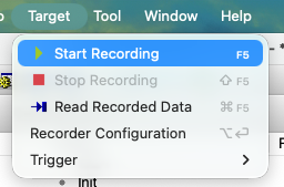 Start Recording command in the SystemView Target menu