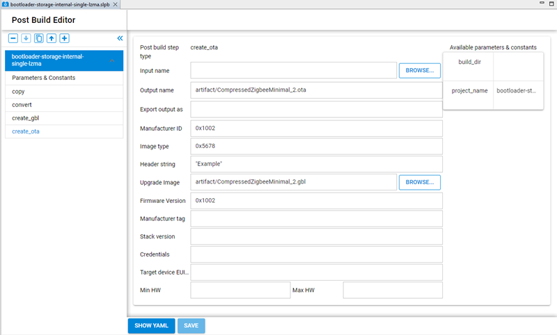 post build editor EFR32MG24 OTA Task