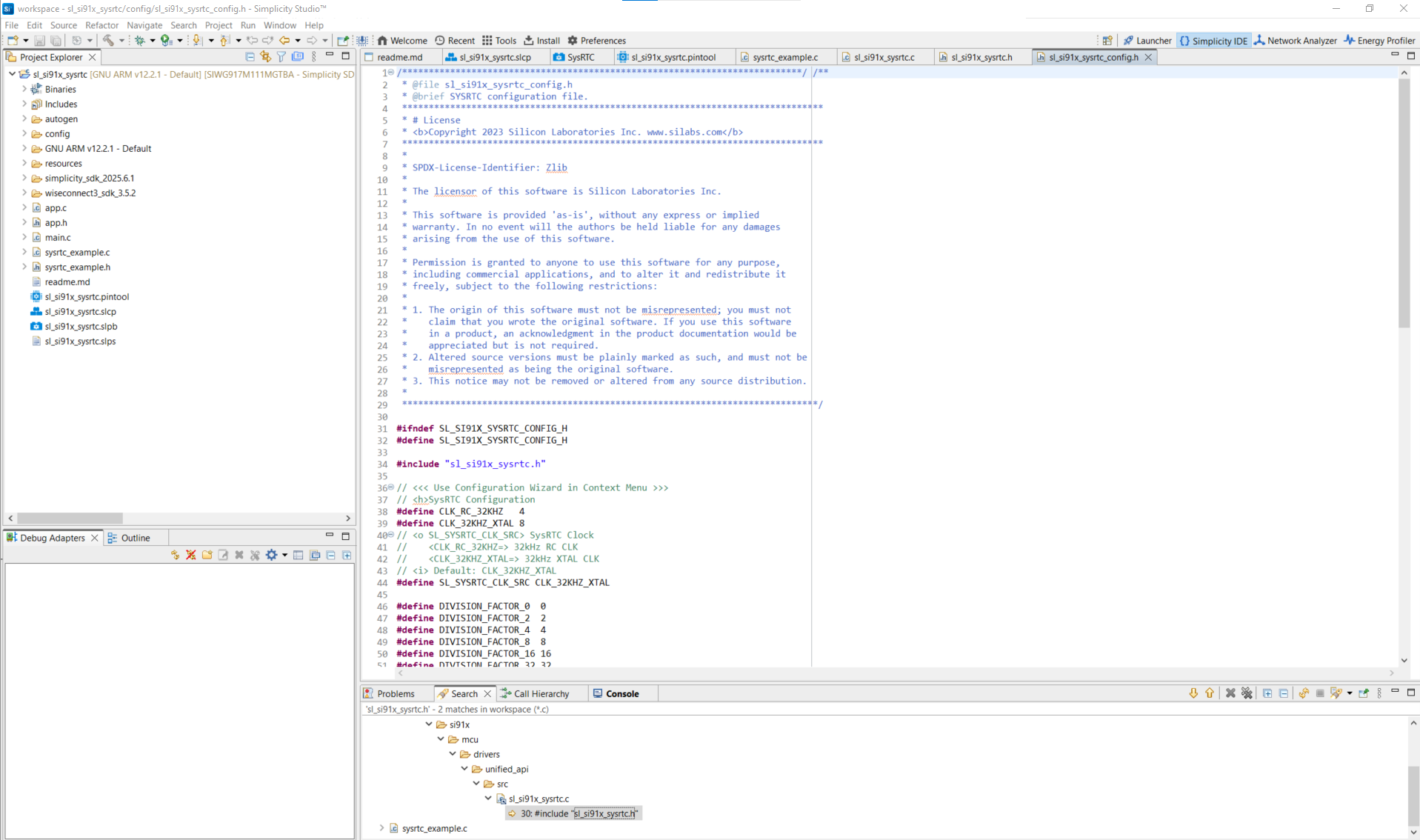 SYSRTC Autogen init code