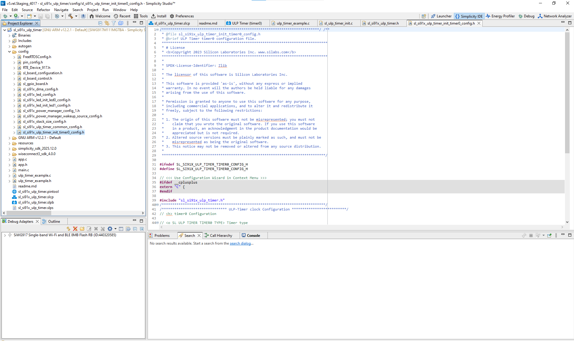 ULP Timer Auto-generated Initialization Code