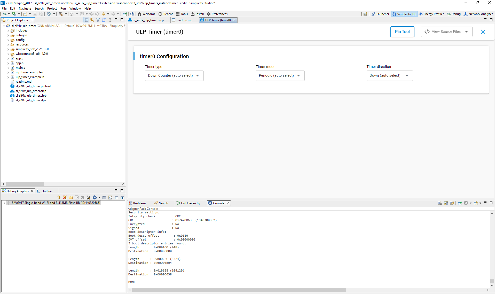 ULP Timer Configuration Window