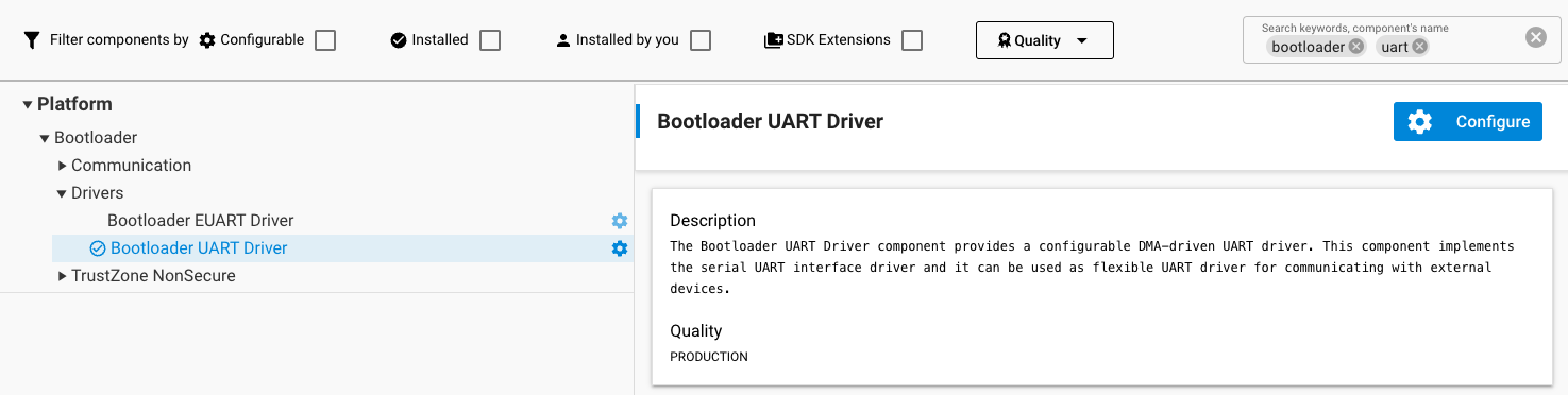 The bootloaders UART software component