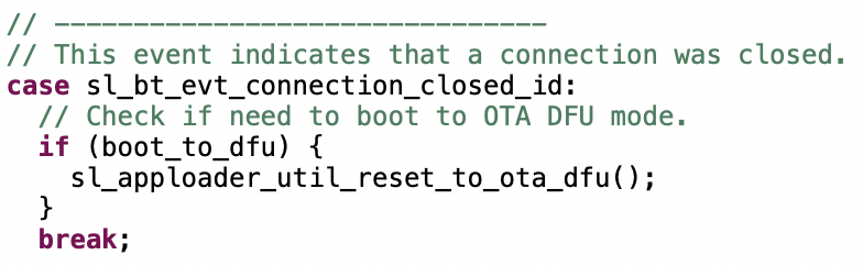 Handling the Write to OTA Control Characteristic in C Code