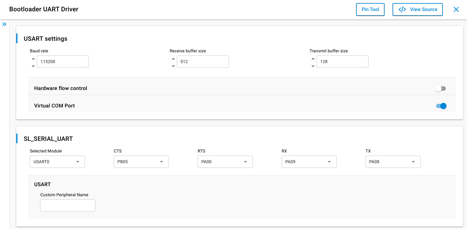 The bootloaders UART configuration