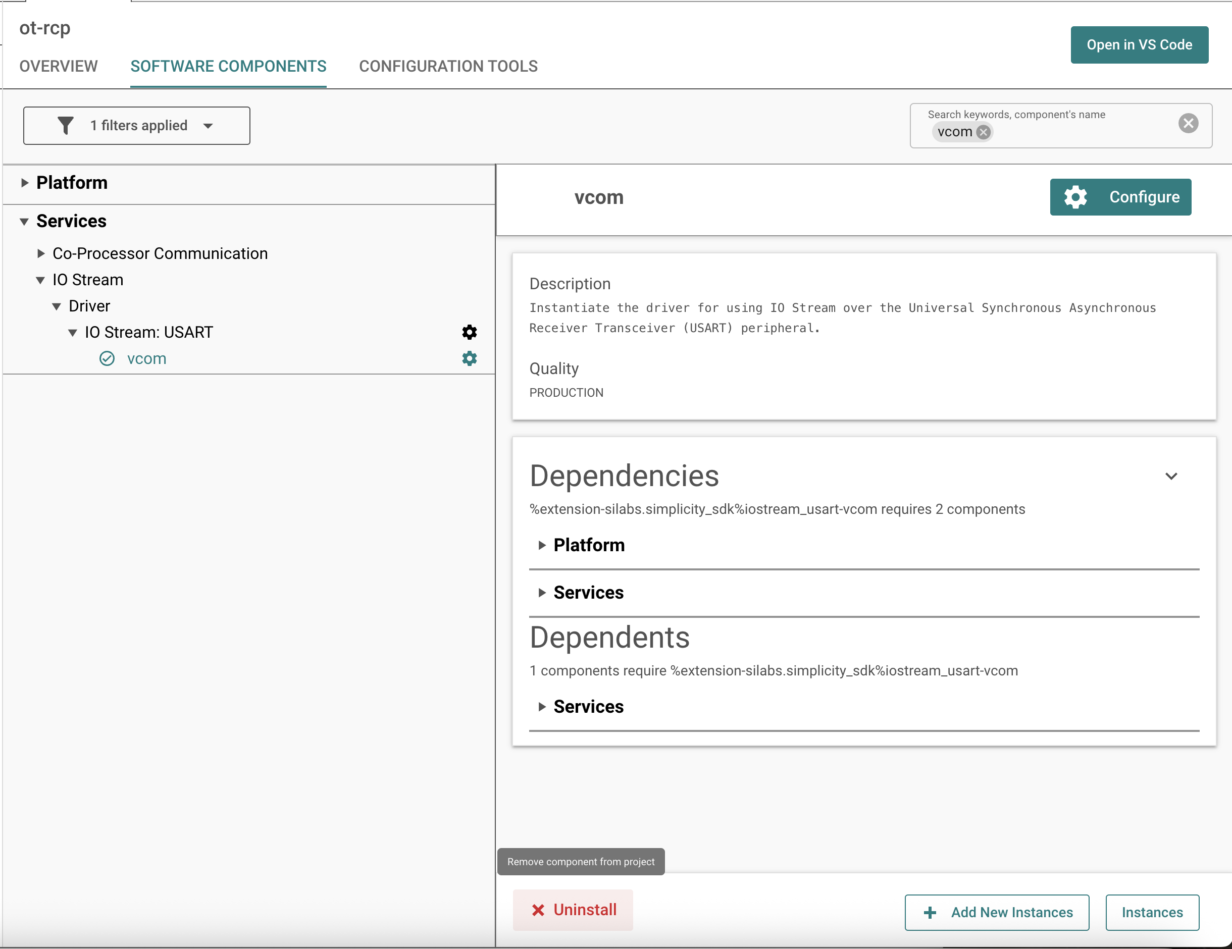 software components screen