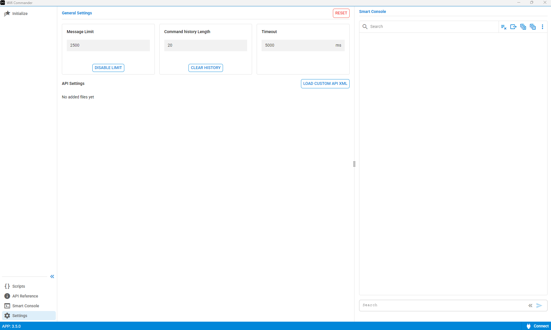 Settings page