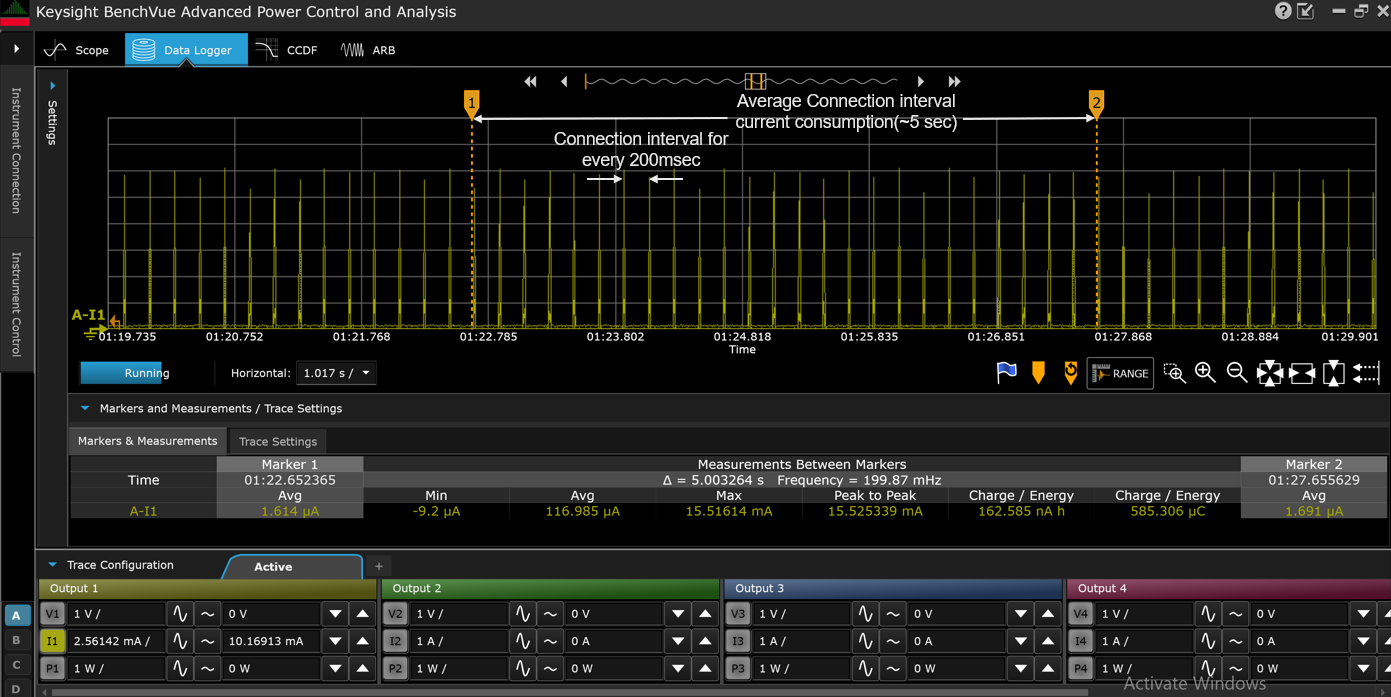 SiWx917 Device 200 ms Connection Interval Current Measurement