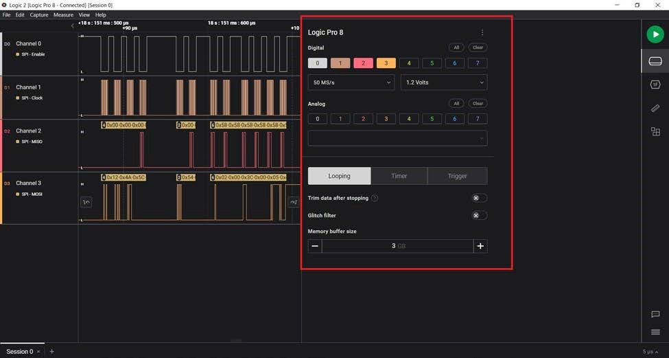 SPI signal selection in Saleae logic analyzer configuration