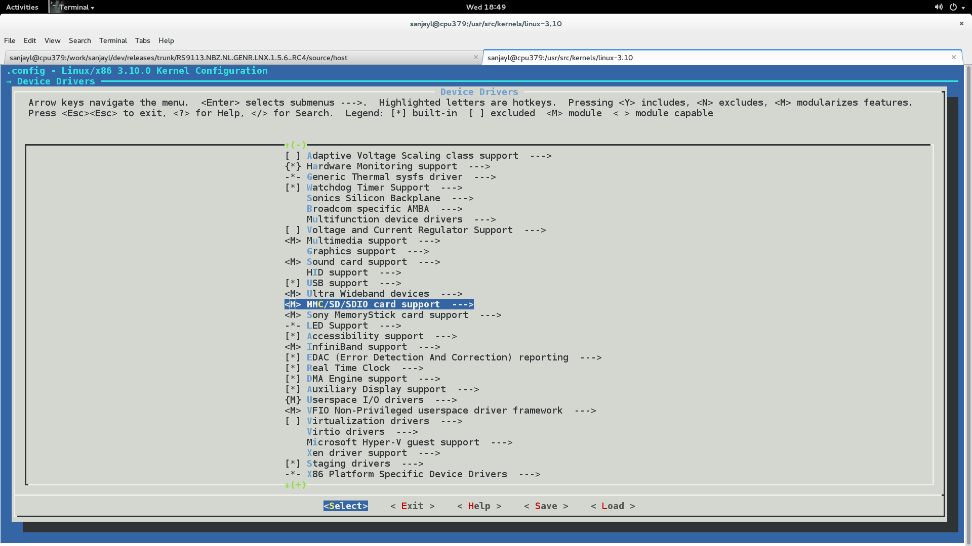MMC/SD/SDIO card support menu