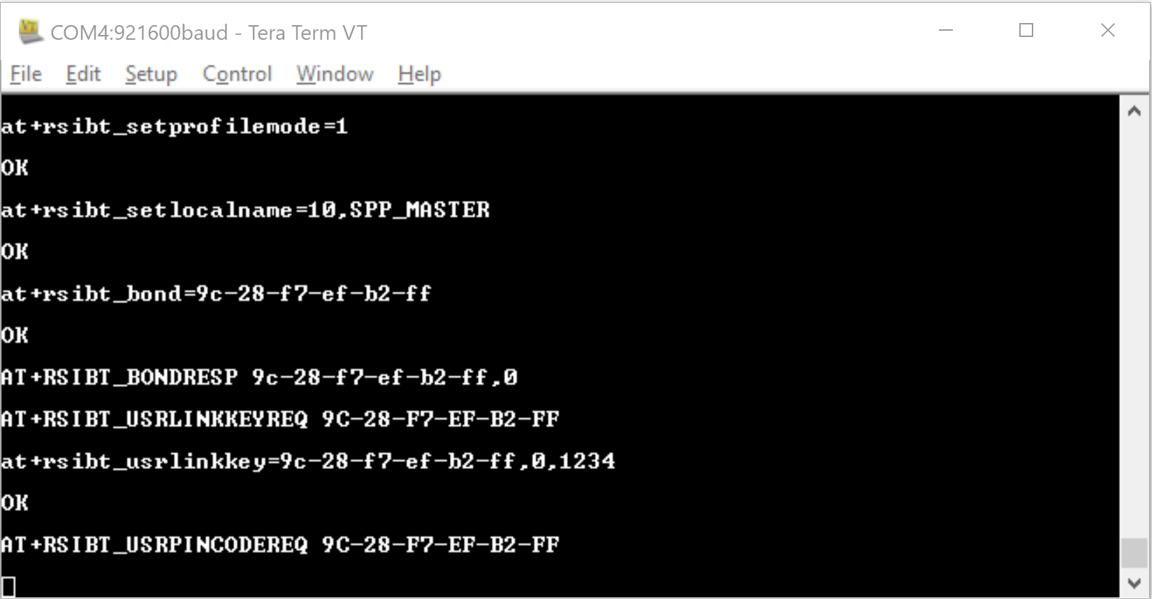 RS9116 pin code response