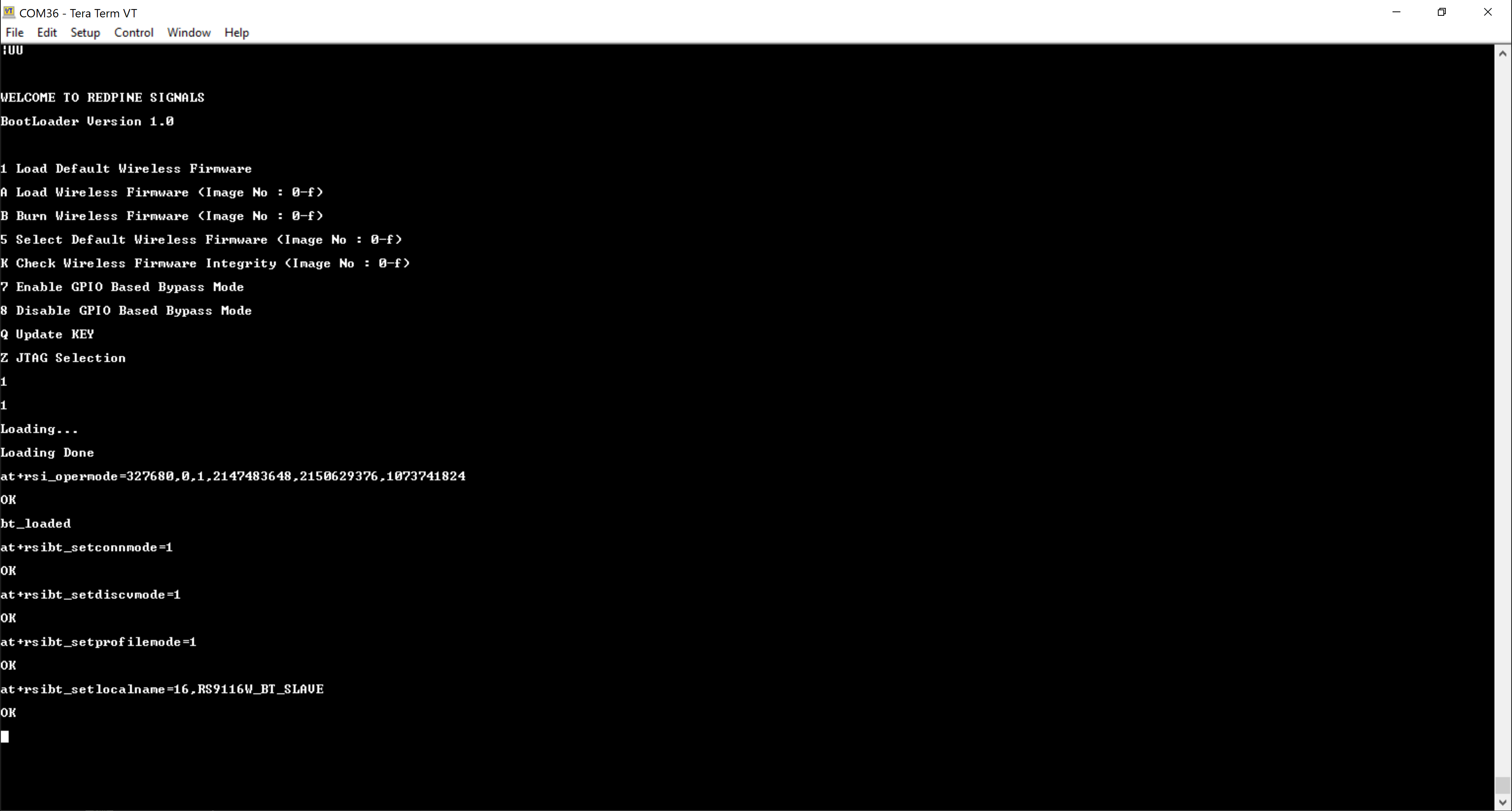 RS9116W device in discoverable and connectable mode