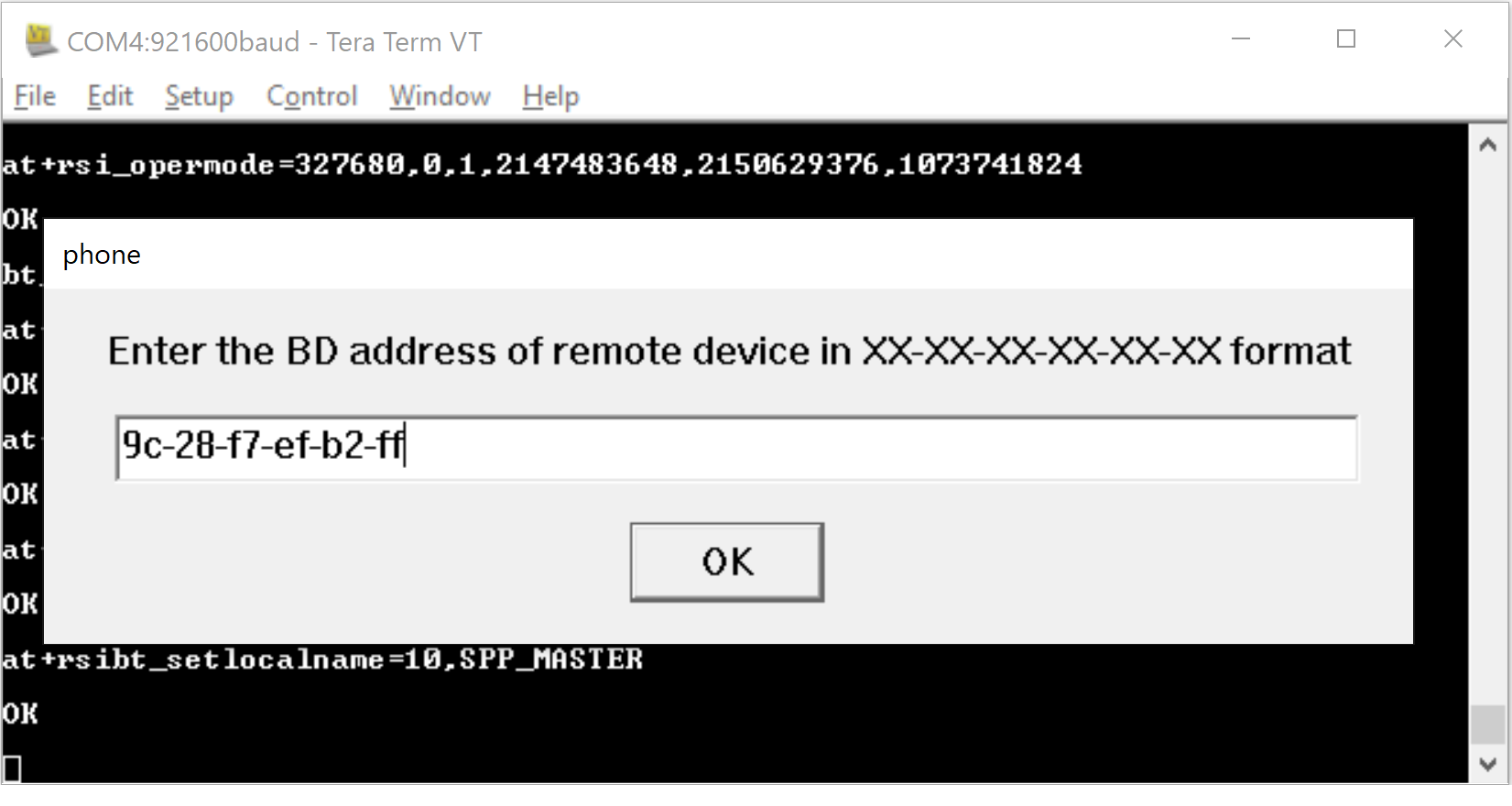 remote BD Address input