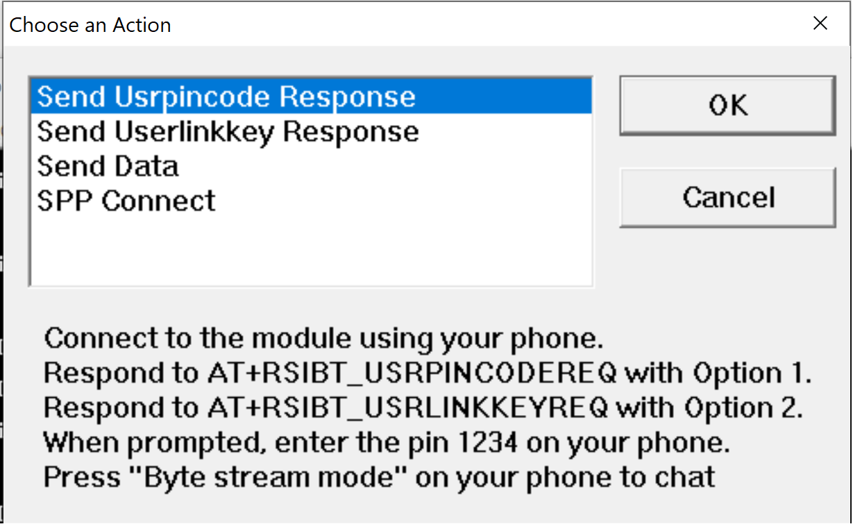 RS9116 pin code response popup