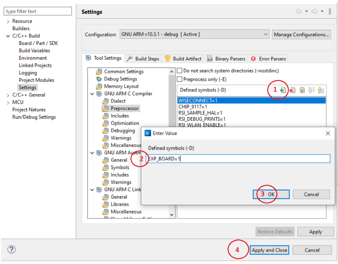 Figure: Adding pre-processor symbol required for Expansion board