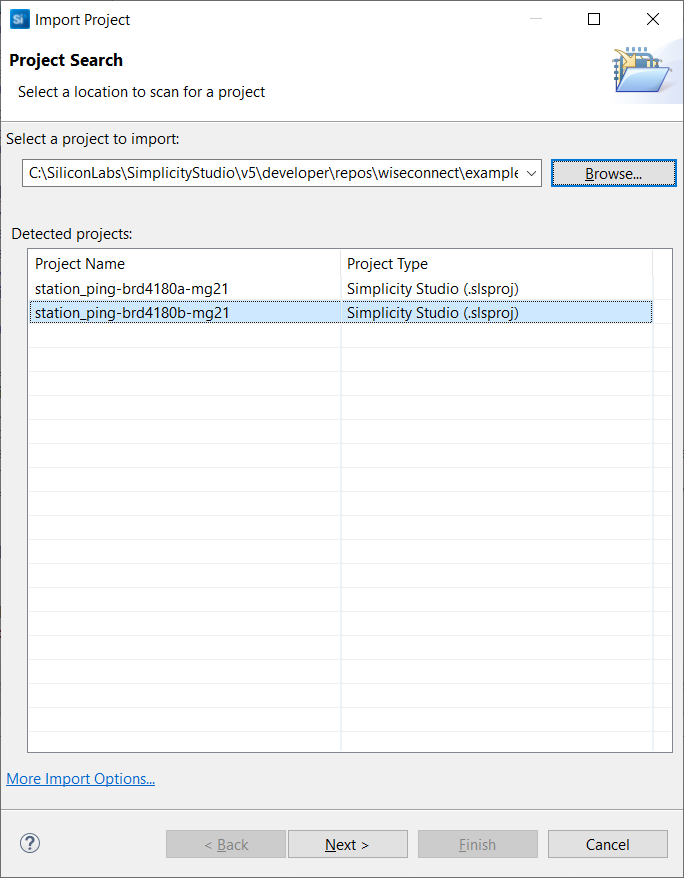 Simplicity Studio Import Project Wizard