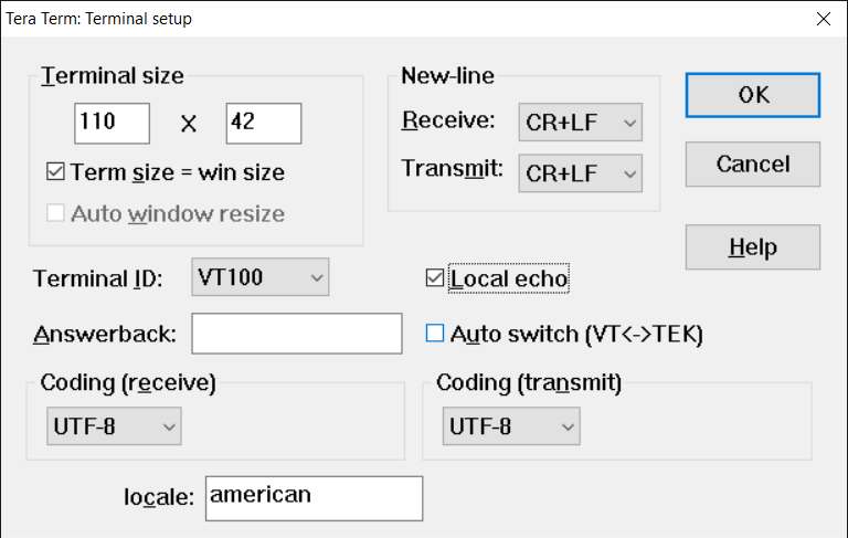 Tera Term terminal setup