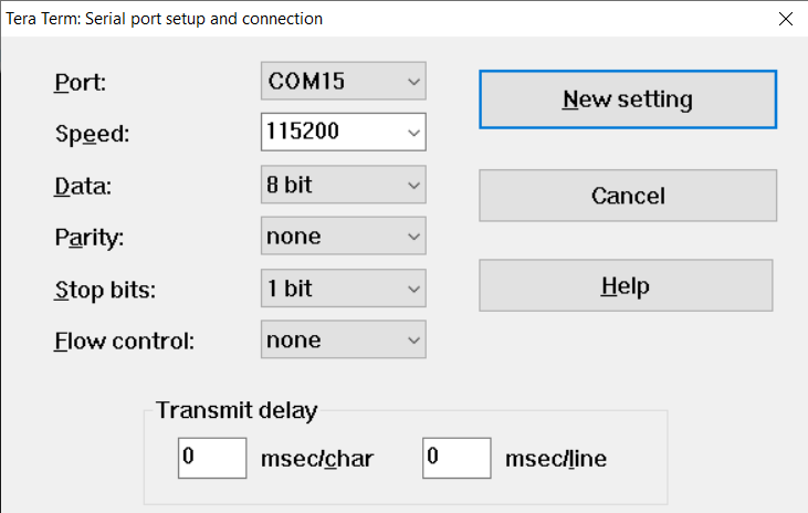 Tera Term serial port setup