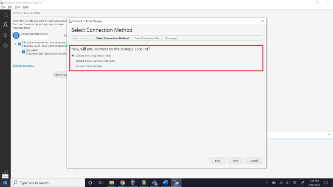 Select connection method as Connection String