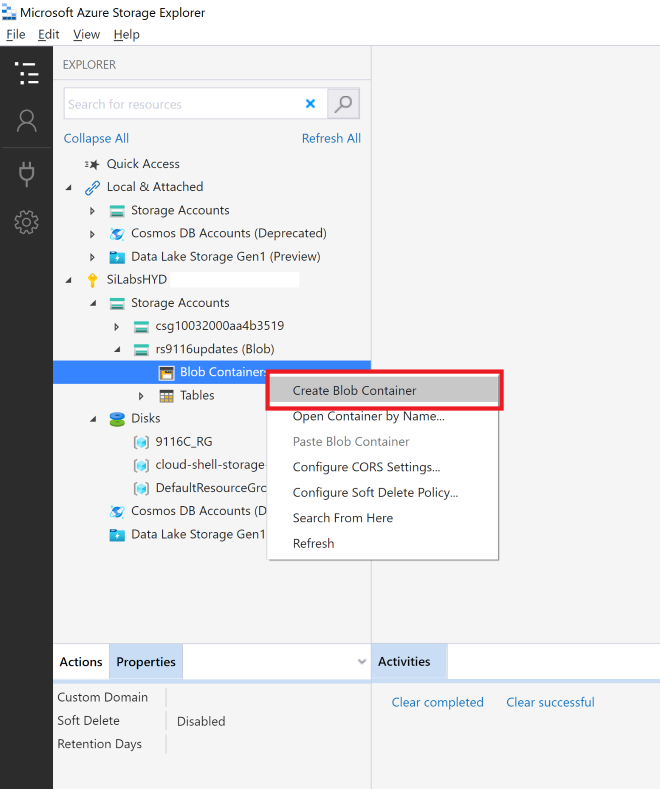 Create a new blob container