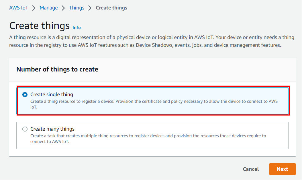 AWS thing creation