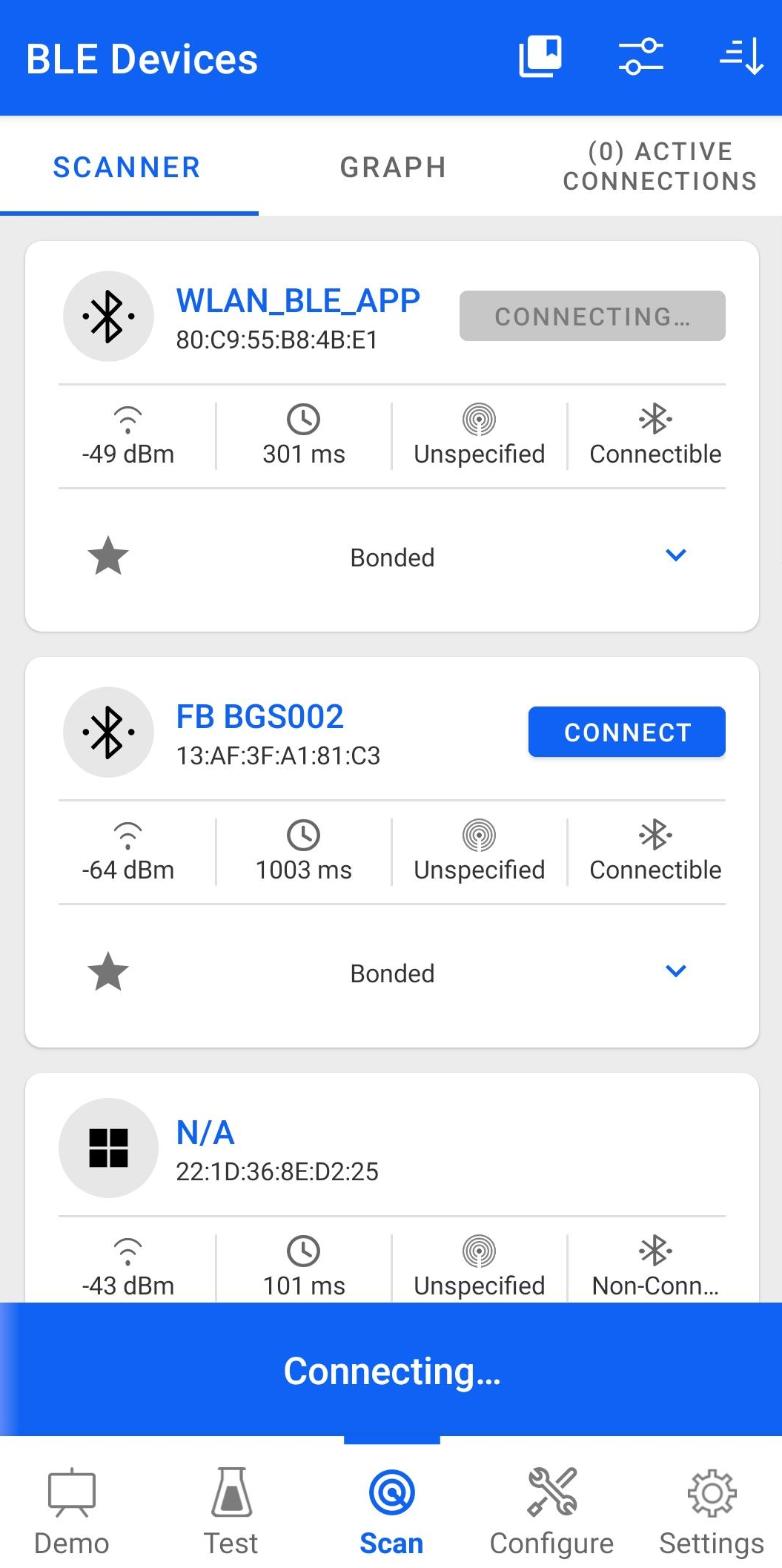 BLE connection Mobile screenshot