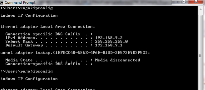 Give "ipconfig" command in command prompt