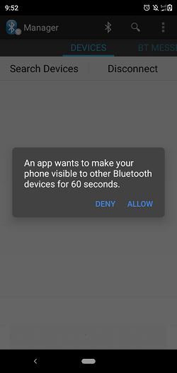 Tap the "Set Device Discoverable" option in the App