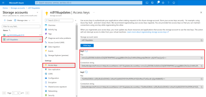 Copy the connection string for Key1