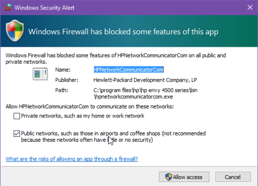 Windows Network Access page