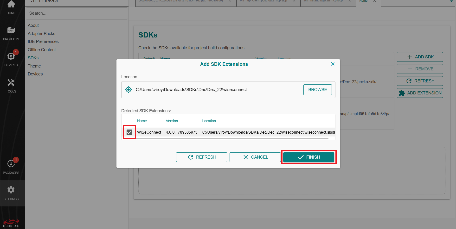 Add SDK Extensions Window