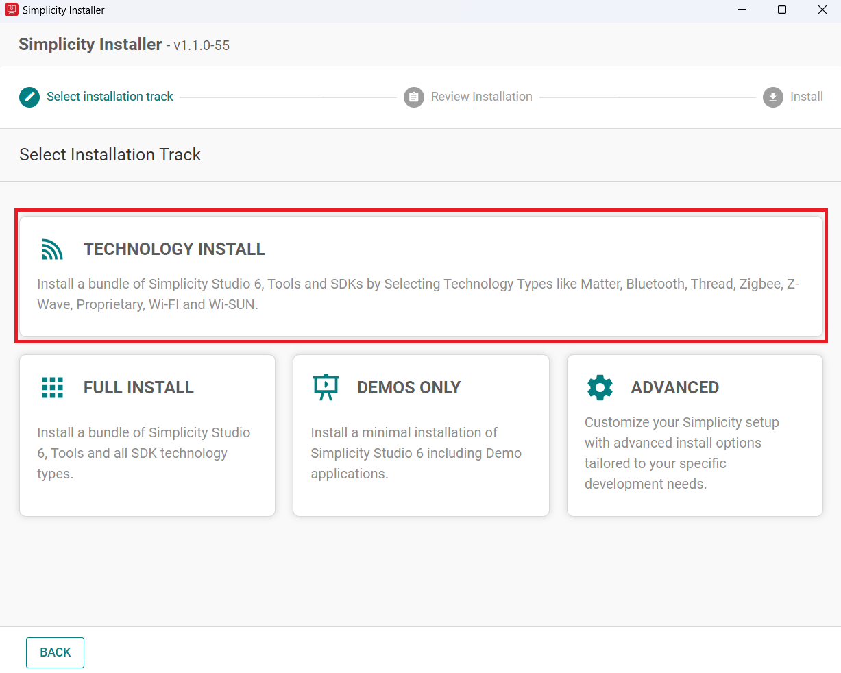 Select Install by technology type