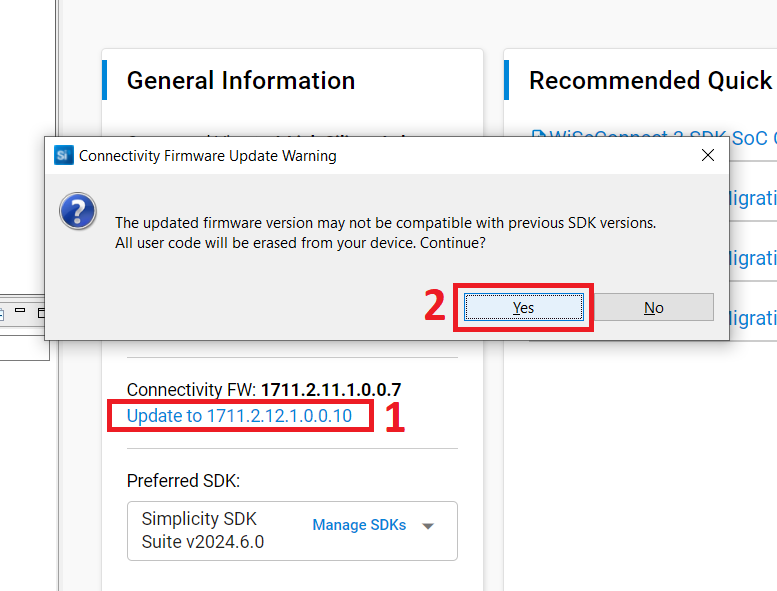 Connectivity Firmware Update Warning