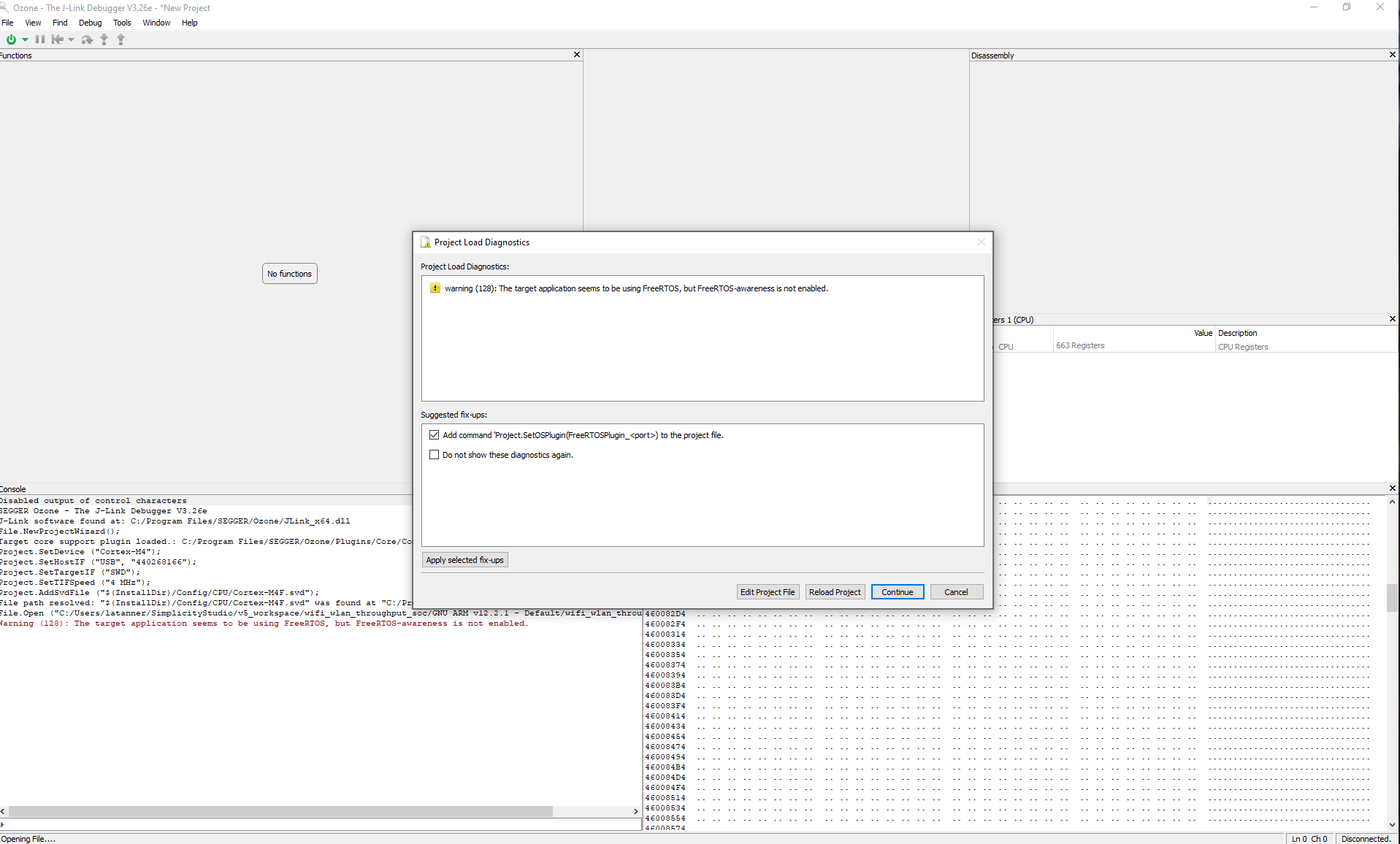 Project Load Diagnostics Warning