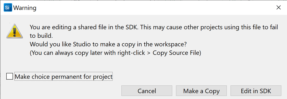 Enable Logs Edit in SDK Warning