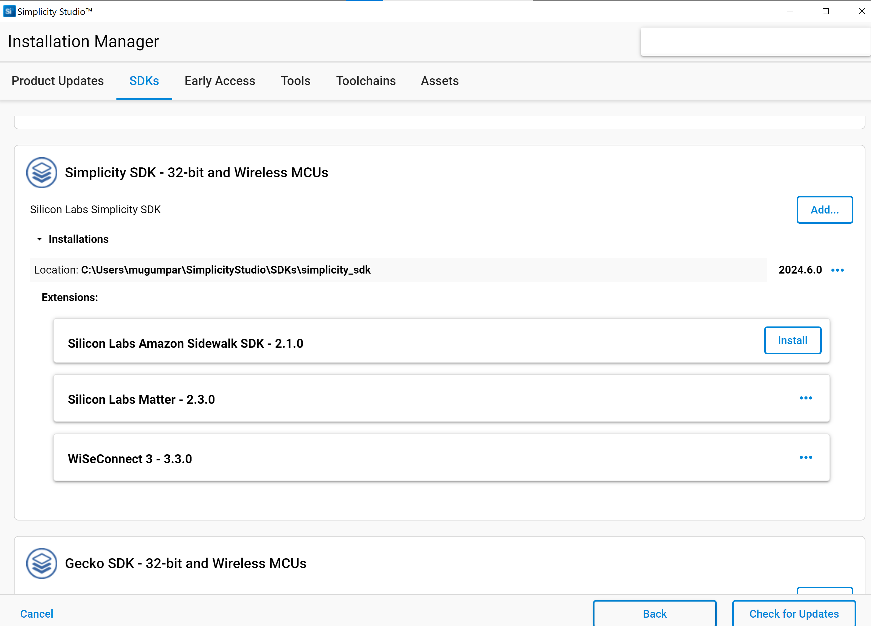 Install from the SDKs Tab