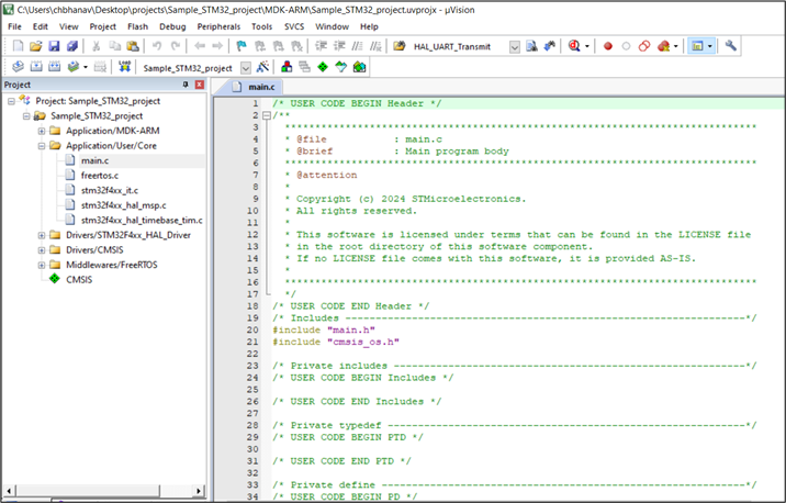 STM32 Sample project imported into IDE