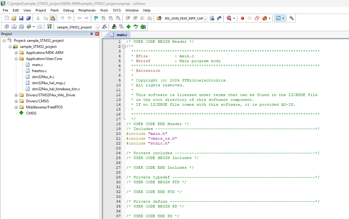 STM32 Sample project imported into IDE