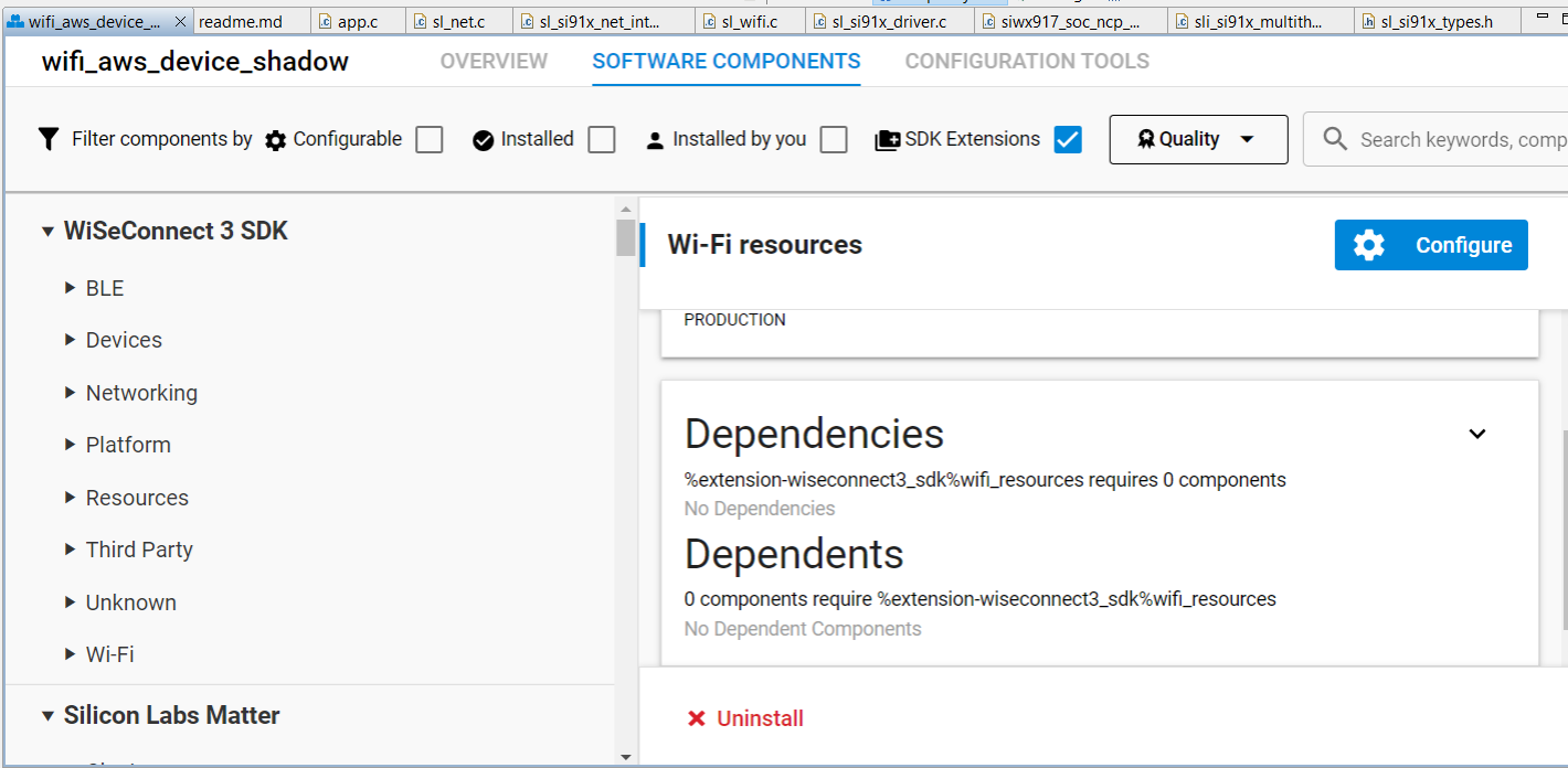 Studio Software Components tab