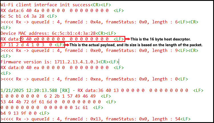 Monitor Command payload descriptor and payload