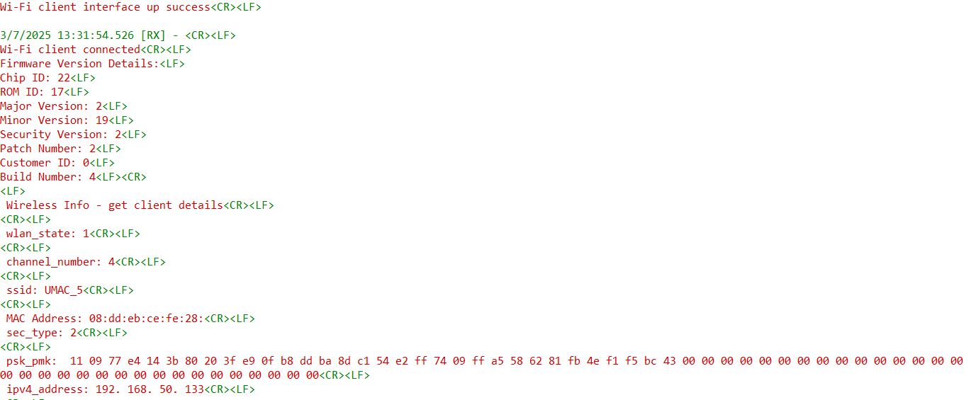Firmware version details and wireless info