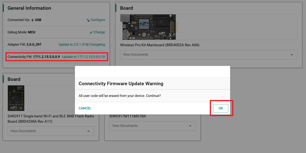 Connectivity Firmware Update Warning