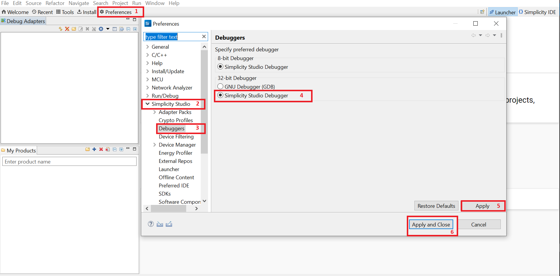 Select Simplicity Studio Debugger