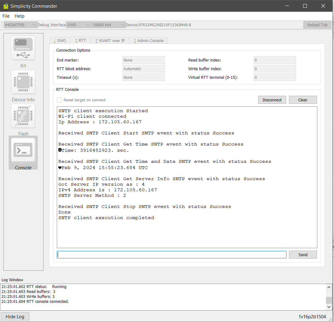 Simplicity Commander RTT Logging