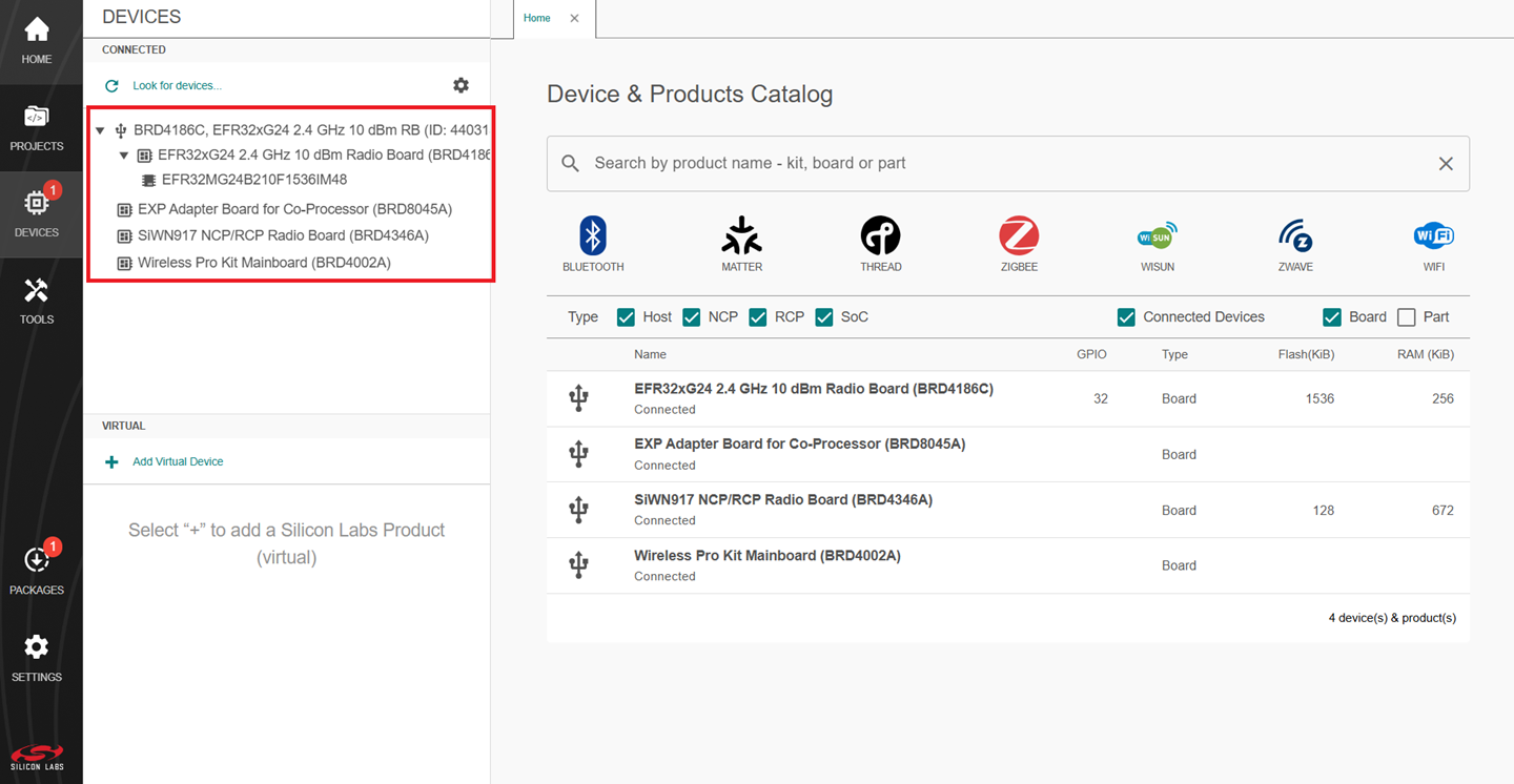 Studio Detects EFR32 Board