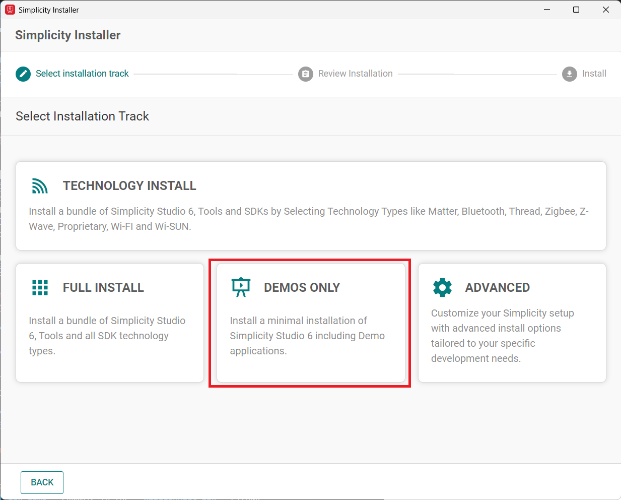 Select Install by technology type