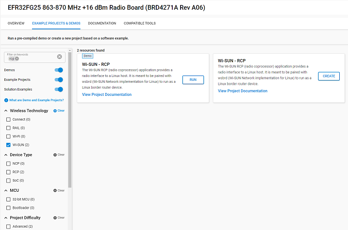 Screenshot showing the Wi-SUN - RCP Project