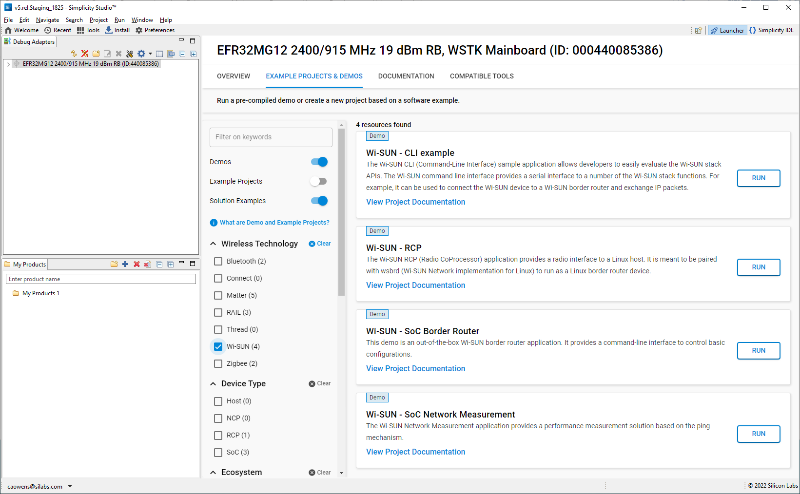 Examples and Demos tab