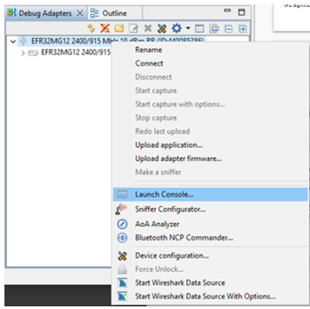 Project menu launch console option
